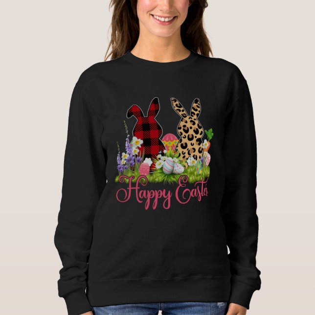 Bunny Buffalo Red Plaid Leopard Print Happy Easter Sweatshirt (Vorderseite)