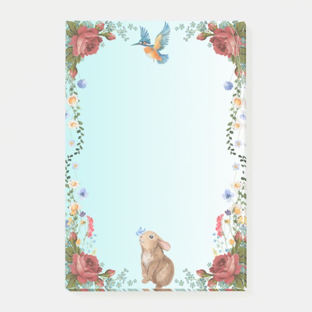 Bunny, Butterfly, Bird und Rote Rosen Post-it Klebezettel (Vorderseite)