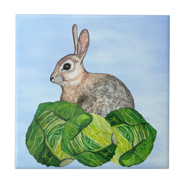 Bunny Cabbage Blue Ceramic Tile Fliese (Vorderseite)