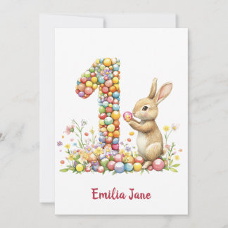 Bunny Candy Floral Watercolor 1. Geburtstag Einladung