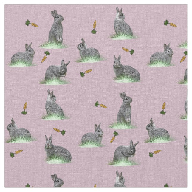 Bunny Carrot Craze Fabric (Dusty Pink) Stoff (Nahaufnahme)