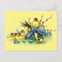 Bunny & Chicks Vintager Stil Ostern Postkarte