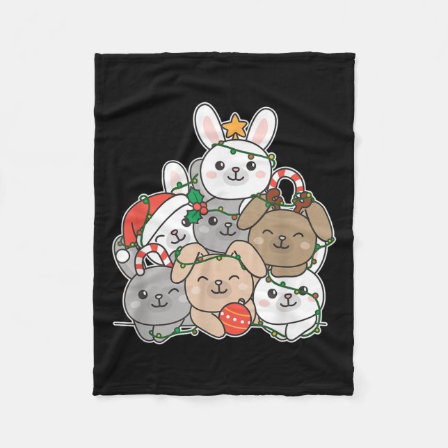 Bunny Christmas Tree Funny Animal Christmas Fleecedecke (Vorderseite)