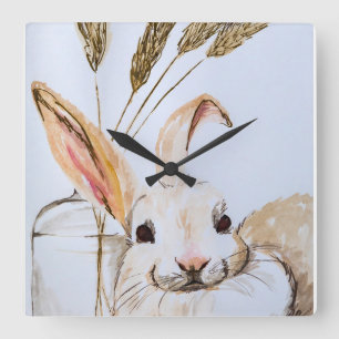 Bunny Clock Quadratische Wanduhr