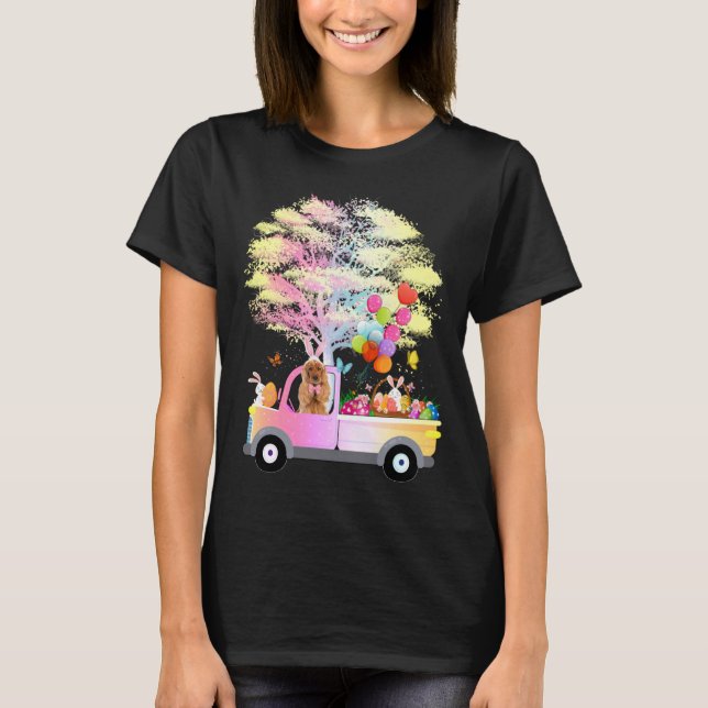 Bunny Cocker Spaniel Dog & Eggs On Truck Happy Eas T-Shirt (Vorderseite)