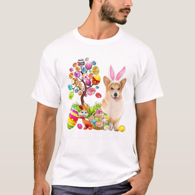 Bunny Corgi Dog Happy Easter Eggs T-Shirt (Vorderseite)