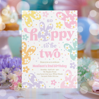 Bunny Daisy Floral Pastell 2. Geburtstag Einladung