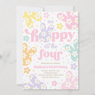 Bunny Daisy Floral Pastell 4. Geburtstag Einladung
