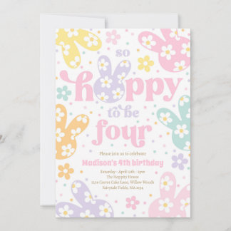 Bunny Daisy Floral Pastell 4. Geburtstag Einladung