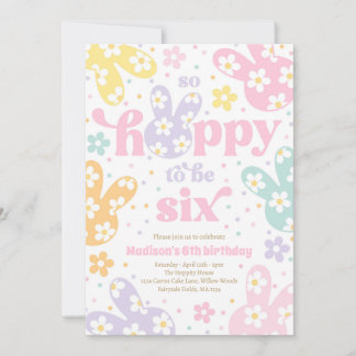 Bunny Daisy Floral Pastell 6. Geburtstag Einladung