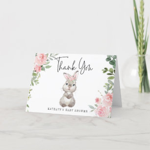 Bunny Danke-Card mit rosa Blume Dankeskarte