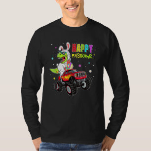 Bunny Dinosaur Rex Riding Monster Truck Happy East T-Shirt