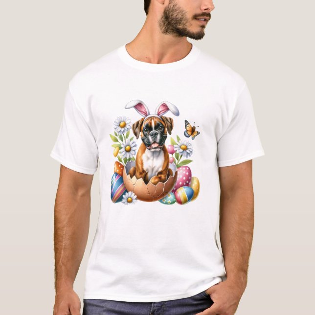 Bunny Dog Boxer Eggs Happy T-Shirt (Vorderseite)