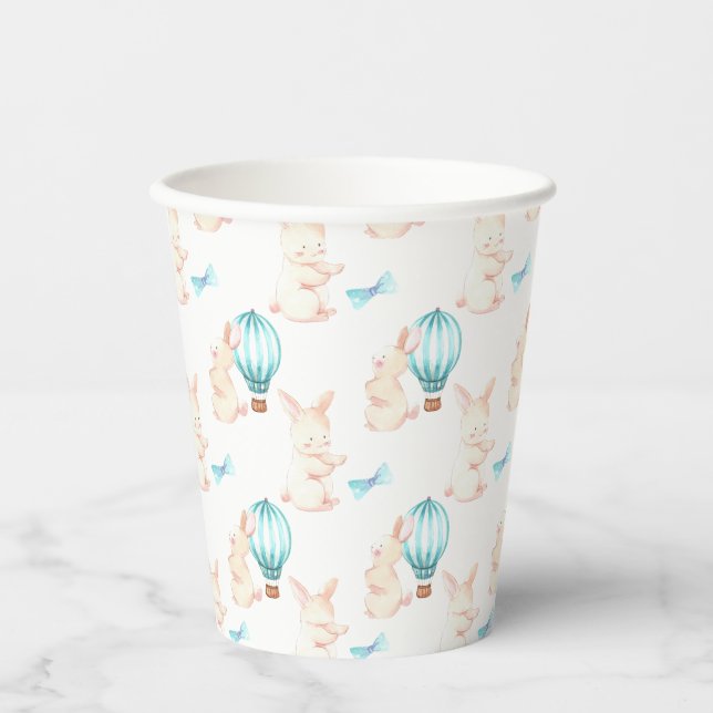 Bunny Dreams Blue Babydusche Pappbecher (Vorderseite)