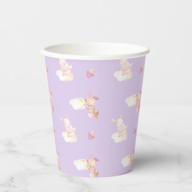 Bunny Dreams Lila Baby Dusche Pappbecher (Vorderseite)