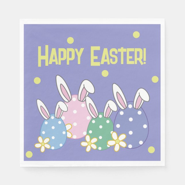 Bunny Ear Eggs Happy Oaster Napkins (lila) Serviette (Vorderseite)