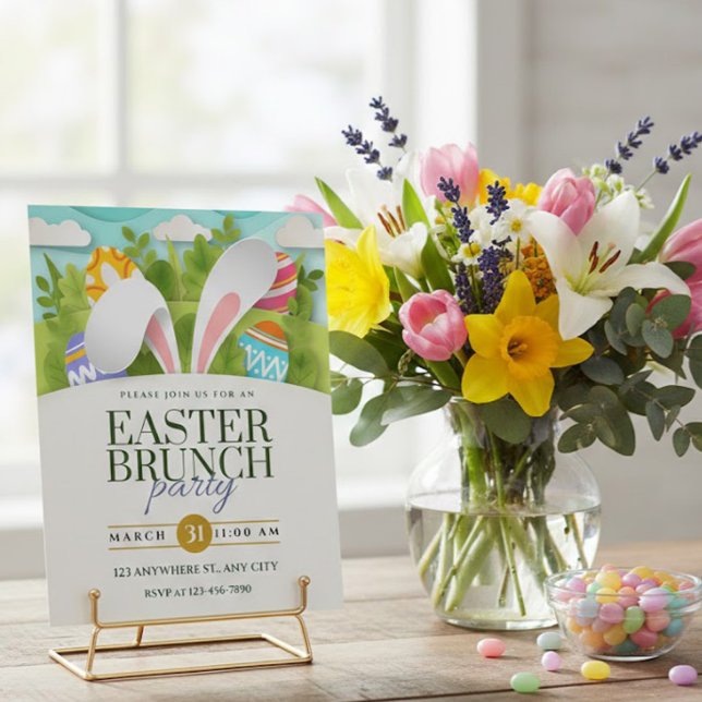 Bunny Ears Easter Brunch – Egg Brunch Party Postkarte (Von Creator hochgeladen)