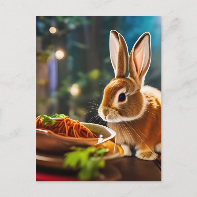 Bunny Eats Spaghetti Postkarte (Vorderseite)