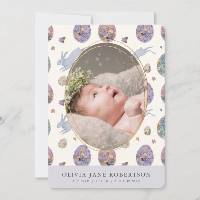 Bunny & Egg Girl Foto Geburtsankündigung Einladung (Vorderseite)