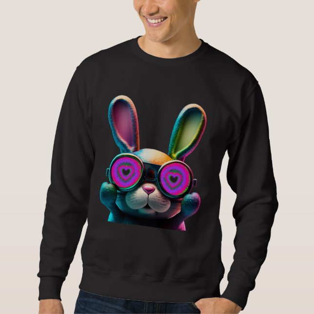 Bunny face Cool Easter Bunny with Glasses Easter 3 Sweatshirt (Vorderseite)