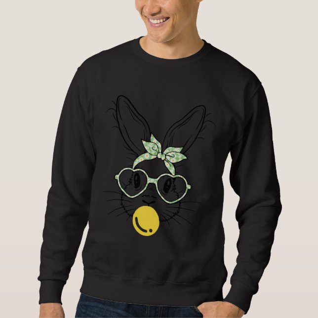 Bunny Face Floral Glasses Bubble Gum Easter Day Sweatshirt (Vorderseite)