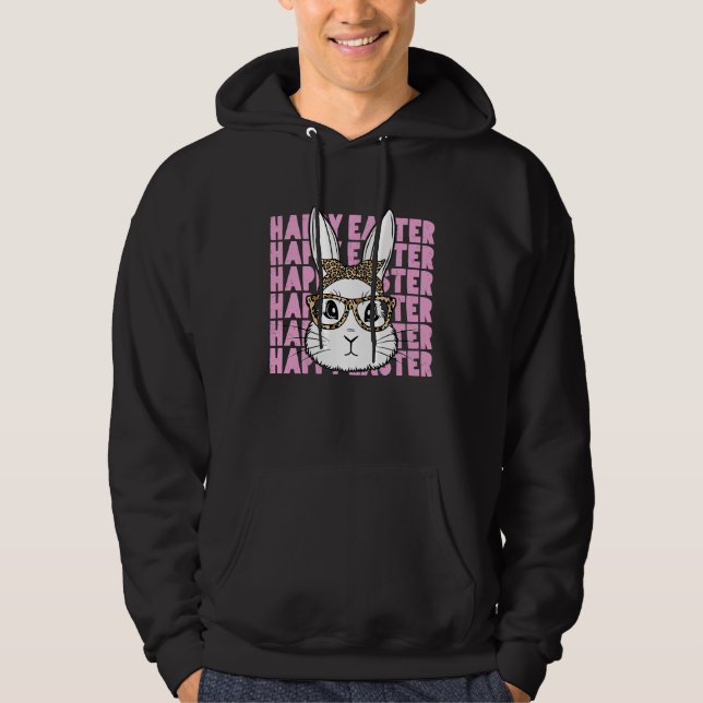 Bunny Face Glasses Leopard Happy Easter Bunny Wome Hoodie (Vorderseite)