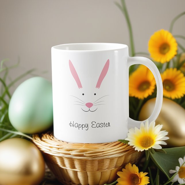 Bunny Face Holiday Osterfest Tasse (Get this Easter mug for your holiday. The words "Happy Easter" are customizable.)