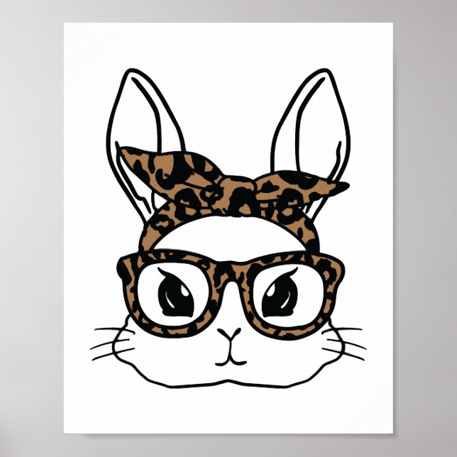 Bunny Face Leopard Brille Osterfest Mädchen Kinder Poster (Vorne)