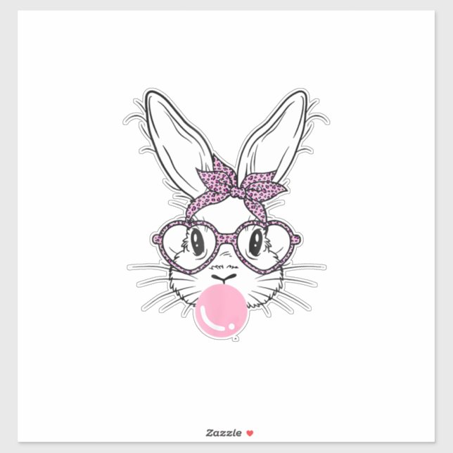 Bunny Face Leopard Glasses Bubble Gum Easter Day G Aufkleber (Blatt)