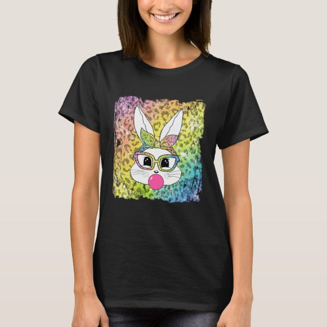 Bunny Face Leopard Glasses Bubble Gum Easter Day G T-Shirt (Vorderseite)