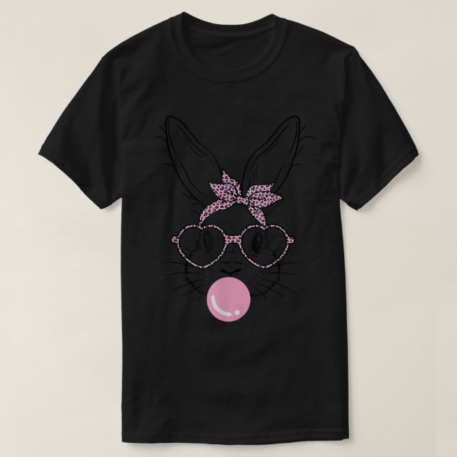 Bunny Face Leopard Glasses Bubble Gum Easter Day G T-Shirt (Design vorne)