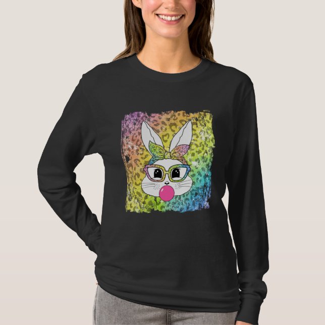 Bunny Face Leopard Glasses Bubble Gum Easter Day G T-Shirt (Vorderseite)
