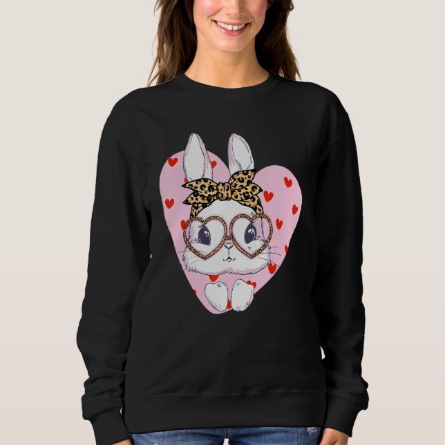 Bunny Face Leopard Glasses Rotes Herz Happy Oaster Sweatshirt (Vorderseite)