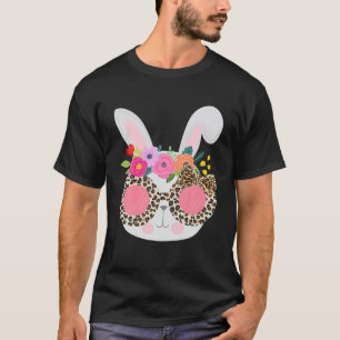 Bunny Face Leopart Print Easter Basketball Stuffer T-Shirt