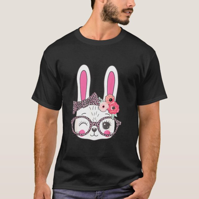 Bunny Face Leopart Print Easter Basketball Stuffer T-Shirt (Vorderseite)