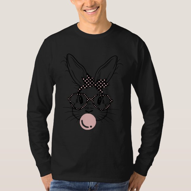 Bunny Face Polka Dots Glasses Bubble Gum Easter Da T-Shirt (Vorderseite)