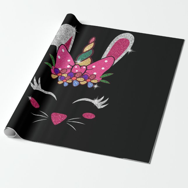 Bunny Face Unicorn Niedlich Ostern Geschenkpapier (Ungerollt)