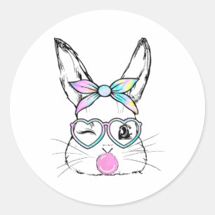 Bunny Face Wink Eyes Bandana Herz Gles Bubblegum Runder Aufkleber
