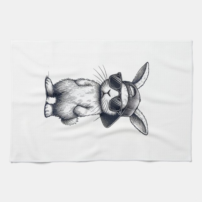 Bunny Face with Sunglasses Cap Easter Day for Boys Geschirrtuch (Horizontal)