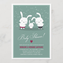 Bunny Family Paares Kinderdusche Einladung Aquamar