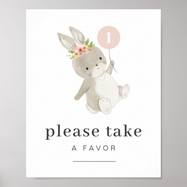 Bunny First Birthday Favor Sign Poster (Vorne)