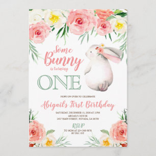Bunny First Geburtstag Einladung Mädchen floral