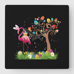 Bunny Flamingo Easter 2021   Cute Flamingo Lovers Quadratische Wanduhr