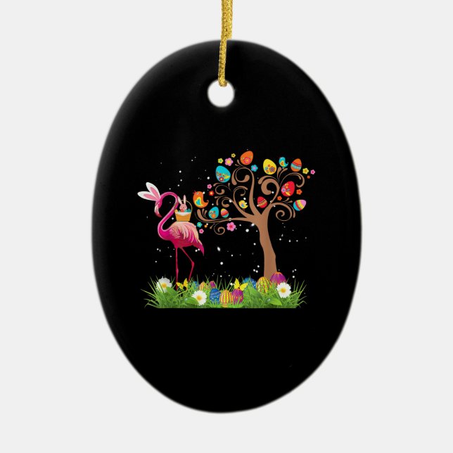 Bunny Flamingo Oster 2021 | Niedliche Flamingo Lie Keramik Ornament (Vorne)