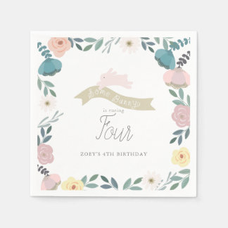 Bunny Floral Garden Girl Birthday White Serviette