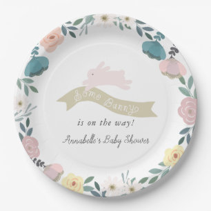 Bunny Floral Garden Girl White Baby Dusche Pappteller