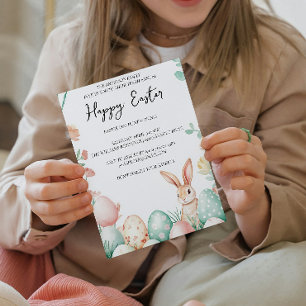Bunny Floral und Eier weiß glückliche Ostern Einladung