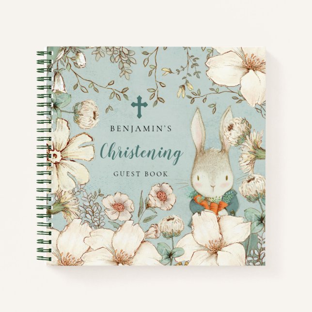 Bunny Foliage Christening Alternate Guest Book Notizbuch (Vorderseite)