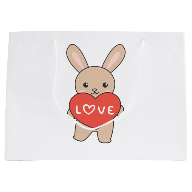 Bunny For Valentine's Day Cute Animals With Hearts Große Geschenktüte (Vorderseite)