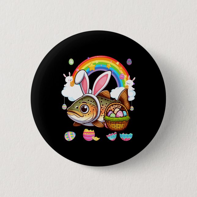 Bunny Forelle Fisch Ostern Jagd Eier Korb Farb Button (Vorderseite)